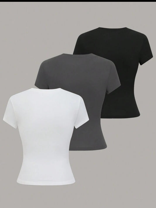 3pcs Round Neck Short Sleeve T-Shirts