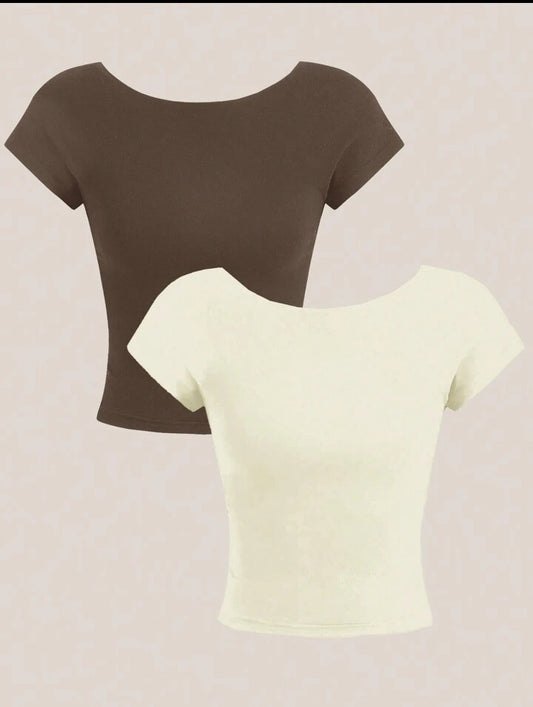 2pcs Short Round Neck Tight T-Shirt
